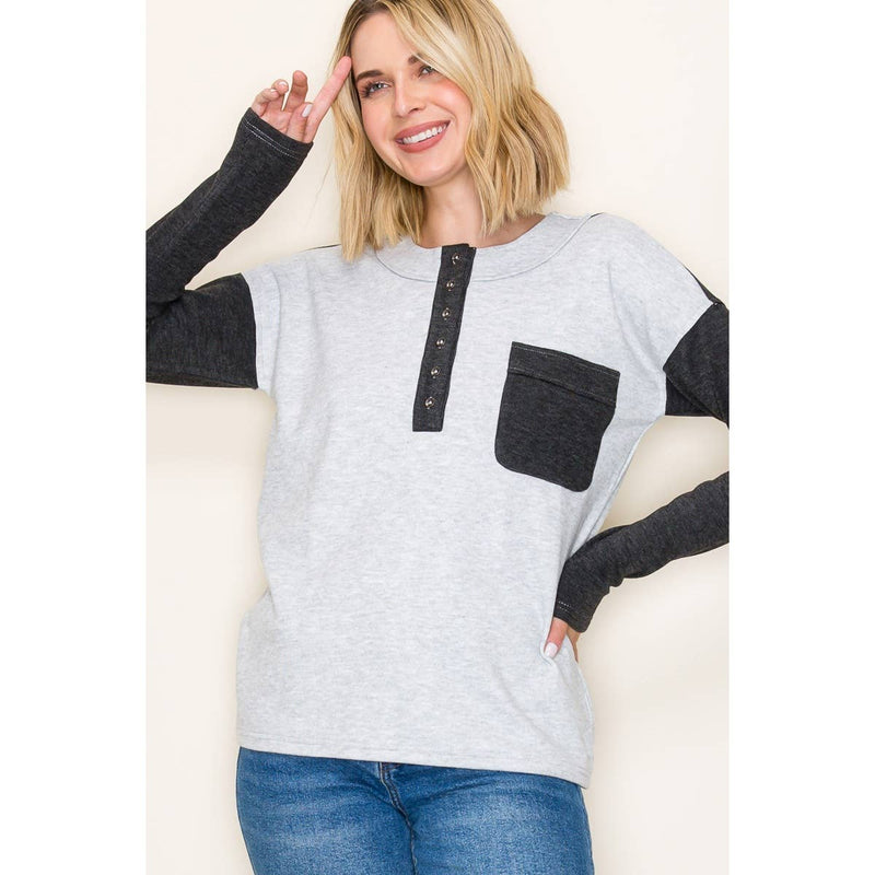 COLOR BLOCKED HEAVY MICRO BRUSHED TOP
