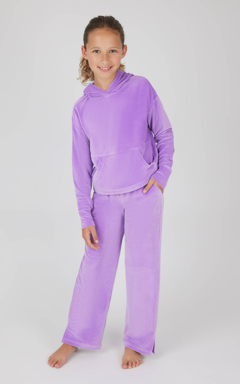 Girls Rib Velour Hoodie and Straight Pant - Set