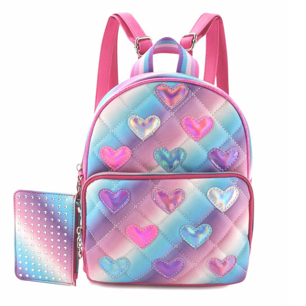 Metallic Heart-Patched Quilted Mini Backpack with Coin Purse