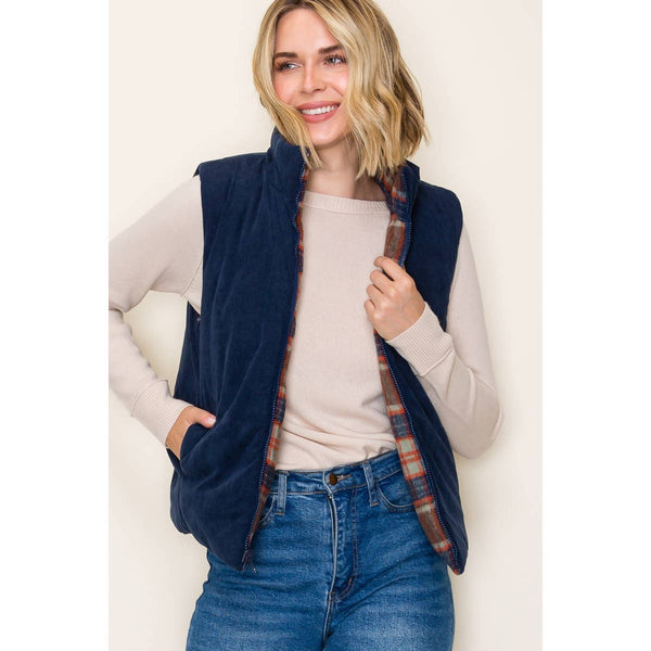 Reversible Plaid and Corduroy Vest