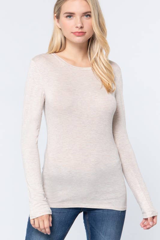 Long Sleeve Crew Neck Top Rayon Spandex Jersey Top