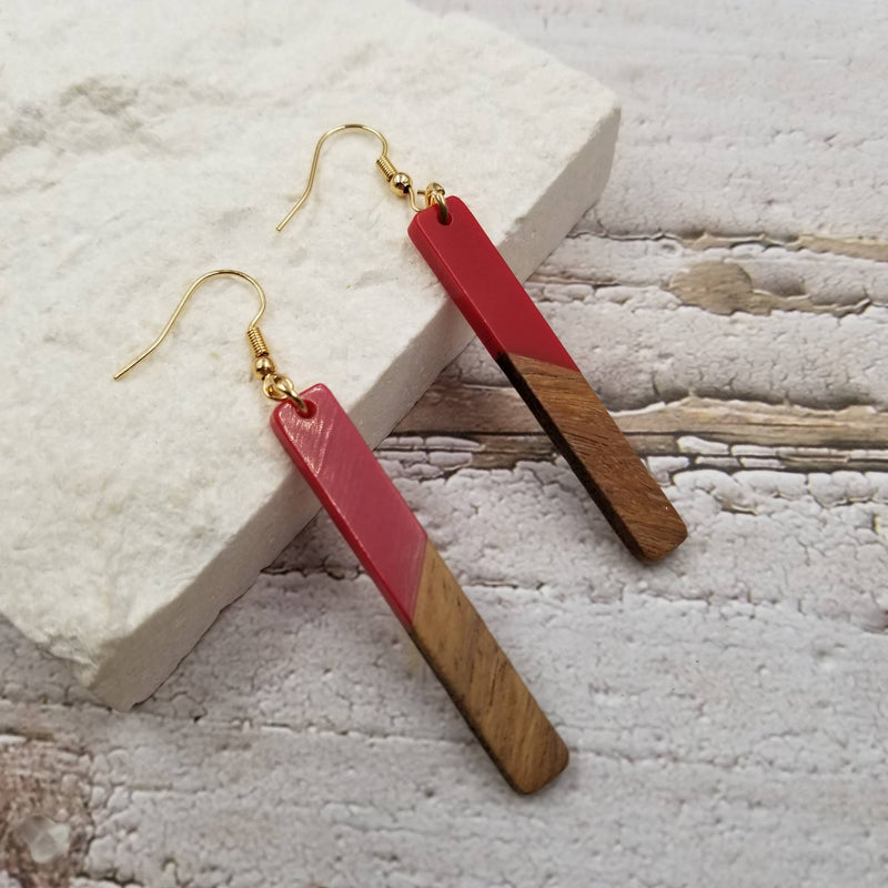 Stick Resin & Wood Drop Earrings