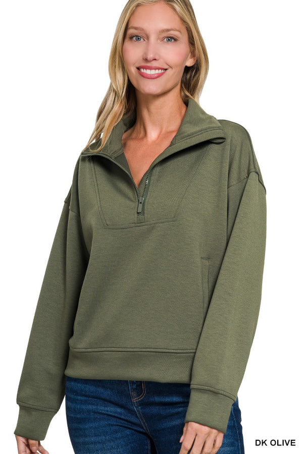 Detailed Scuba Half Zip- Dark Olive