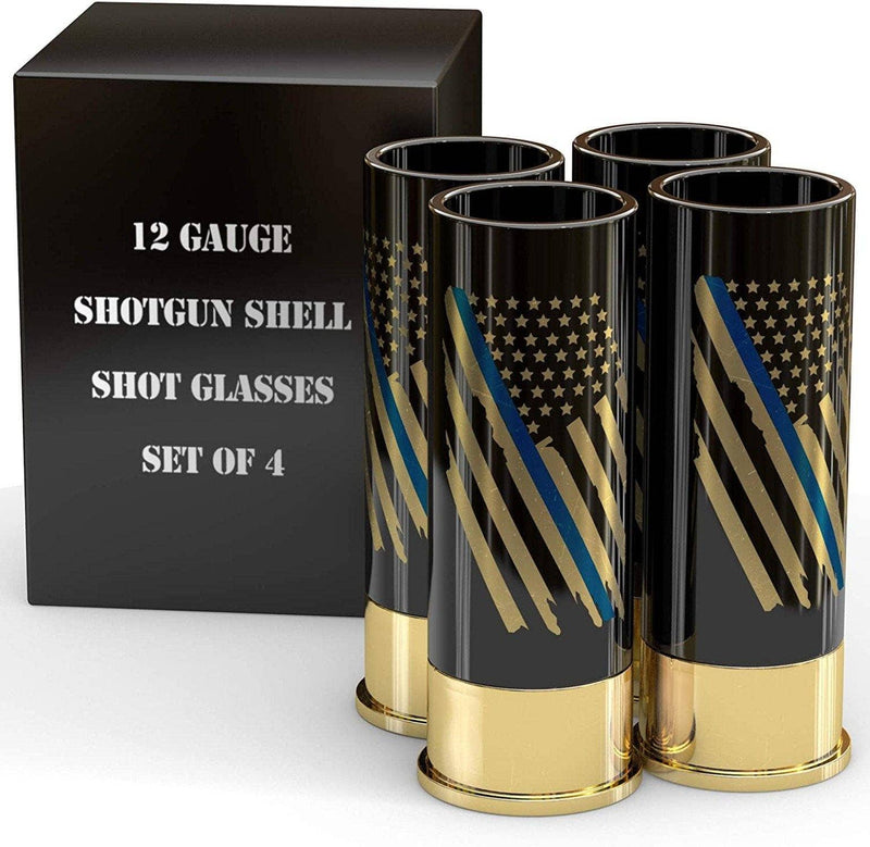 12 Gauge Shot Glasses Set of 4 - Thin Blue Line Police Flag
