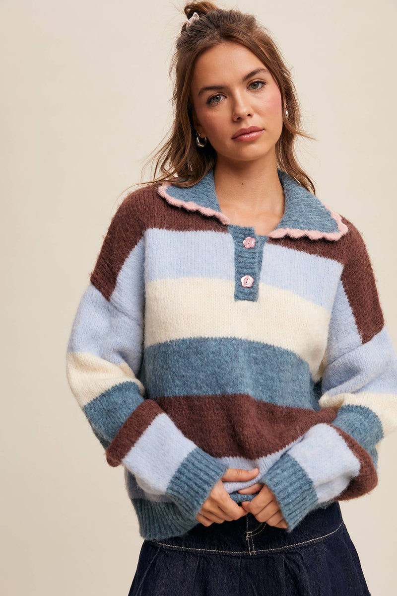 Hillary Striped Polo Sweater