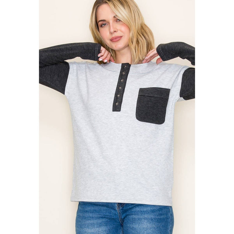COLOR BLOCKED HEAVY MICRO BRUSHED TOP