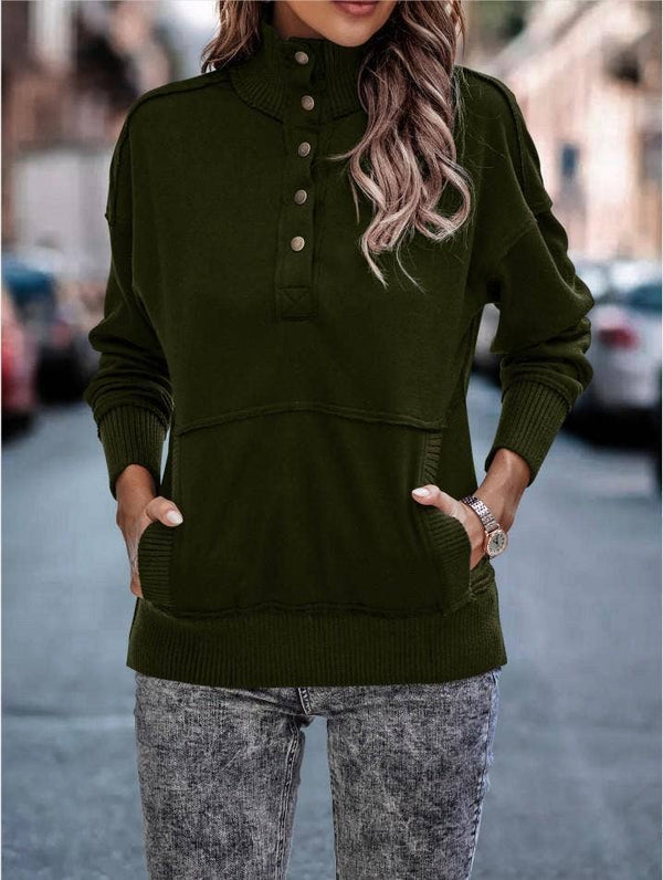 Exposed Seam Henley Snap Sweatshirt