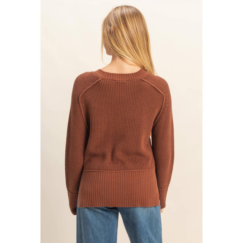 Raglan Long Sleeve Side Slit Sweater