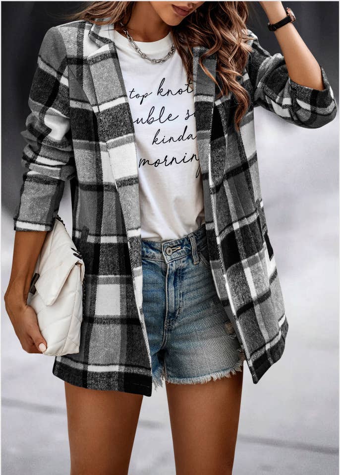 Plaid Open Blazer Jacket