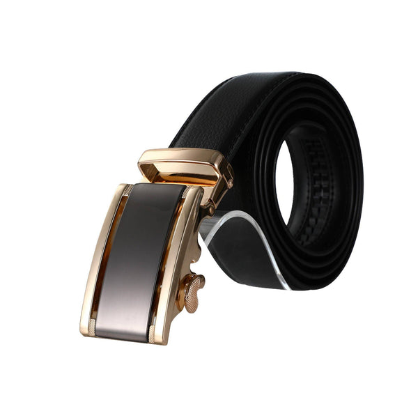 AutoMADtic leather belt: Black w/Black & Gold Style Buckle