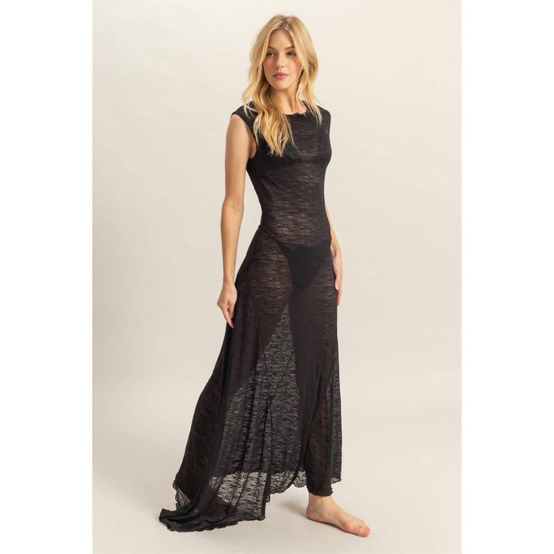 Asymmetrical Hem Lace Maxi Cover up Dress