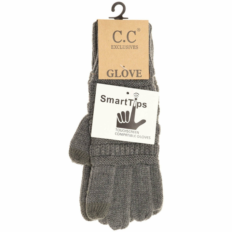 Solid Cable Knit CC Gloves-Black