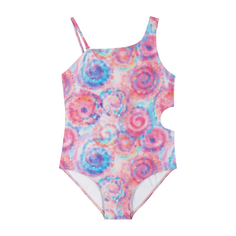 Girls Tween Pink Tie Dye Rib Swimsuit: Pink