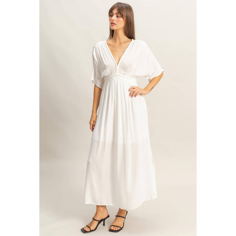 -Rayon Woven Plunging V-Neck Dress