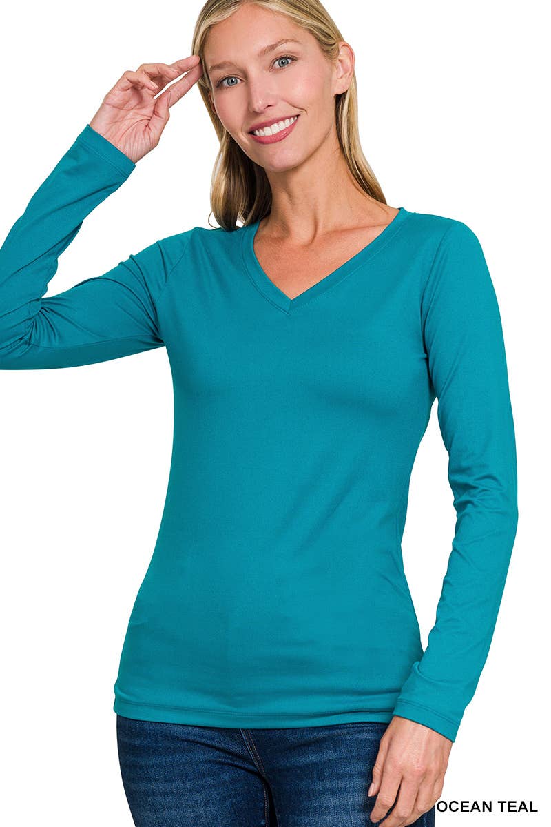 Brushed Microfiber Long Sleeve V-neck Tee