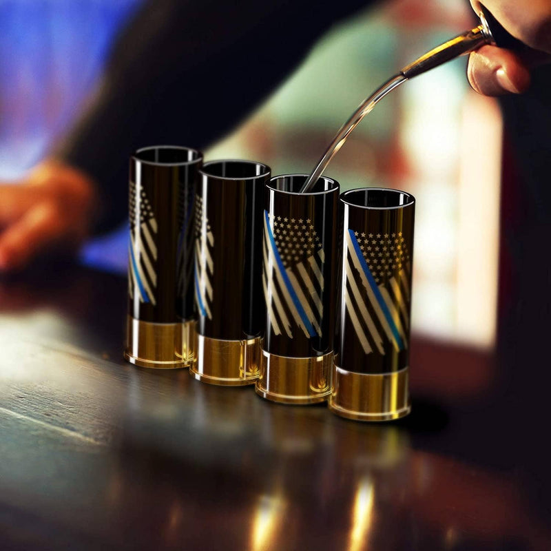12 Gauge Shot Glasses Set of 4 - Thin Blue Line Police Flag
