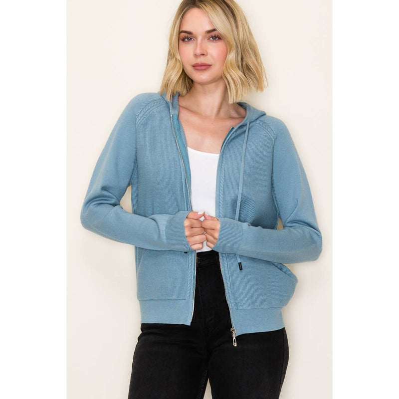ZIP UP WAFFLE TEXTURED HOODIE JACKET