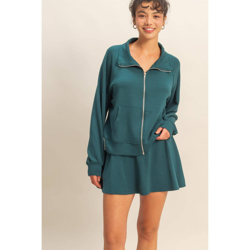 Flirty Scuba Mid Waist Skort-Deep Green