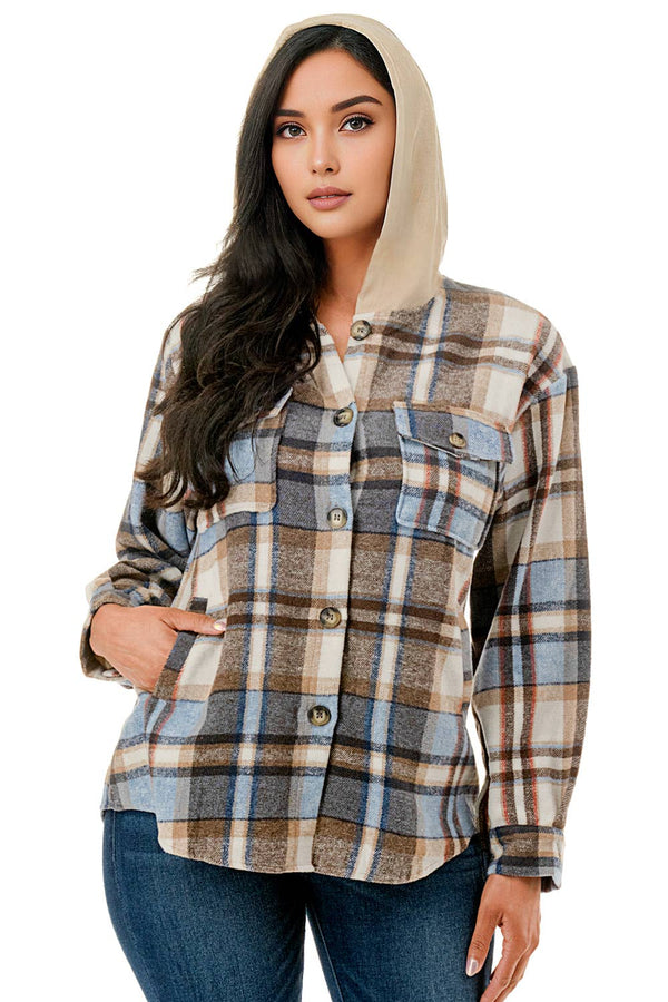 Monica Shacket with Hoodie & Pockets- Multiple
