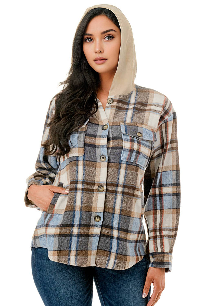 Monica Shacket with Hoodie & Pockets- Multiple