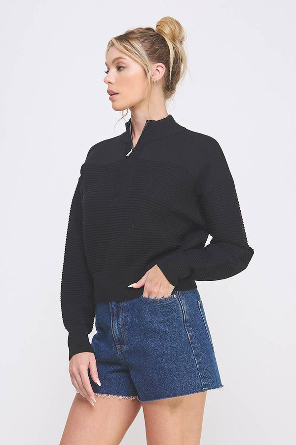 Dolman Half Zip Twin Texture Rib