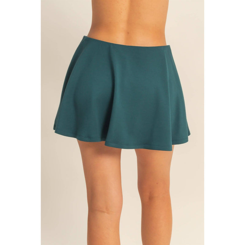Flirty Scuba Mid Waist Skort-Deep Green