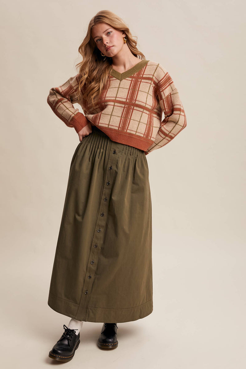 Plaid V-Neck Knit Sweater