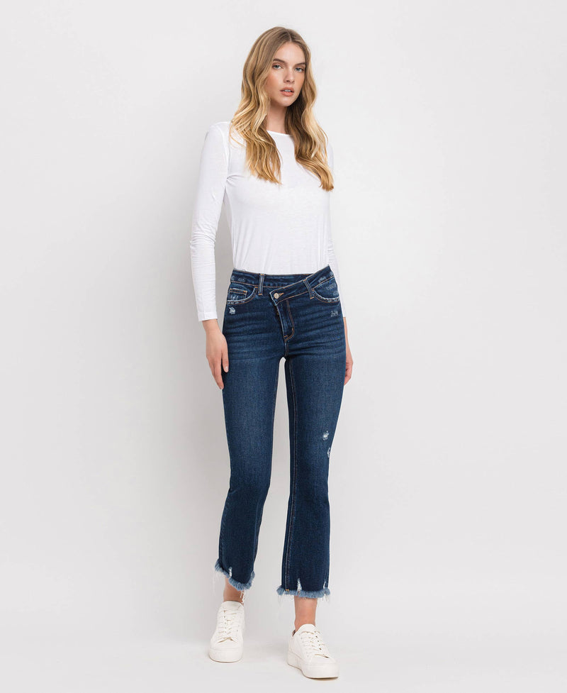 HIGH RISE CROSSOVER WAISTBAND KICK FLARE JEANS