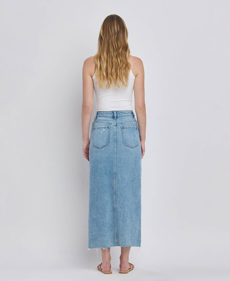 Criss Cross Split Denim Skirt by Vervet