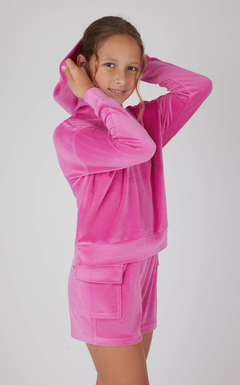 Girls Velour Hoodie and Cargo Shorts