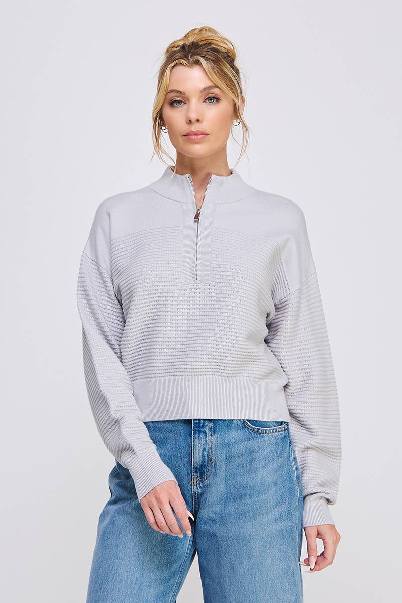 Dolman Half Zip Twin Texture Rib