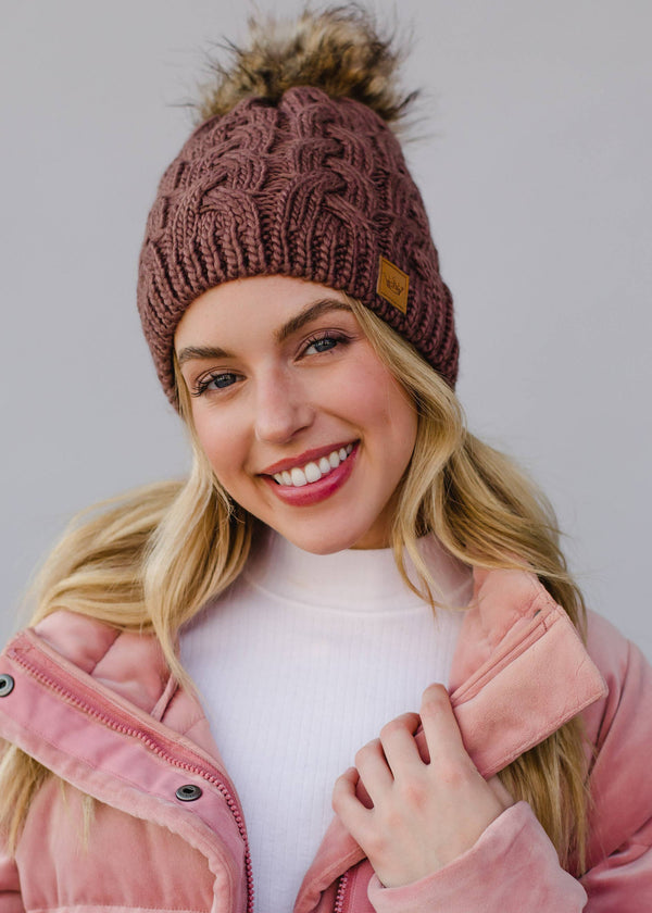 Braided Knit Pom Hat- Multiple Colors