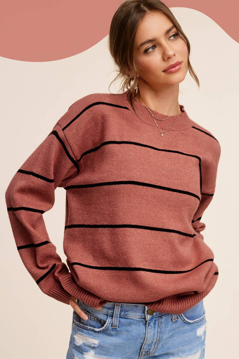 Serena Striped Sweater-Baked Clay