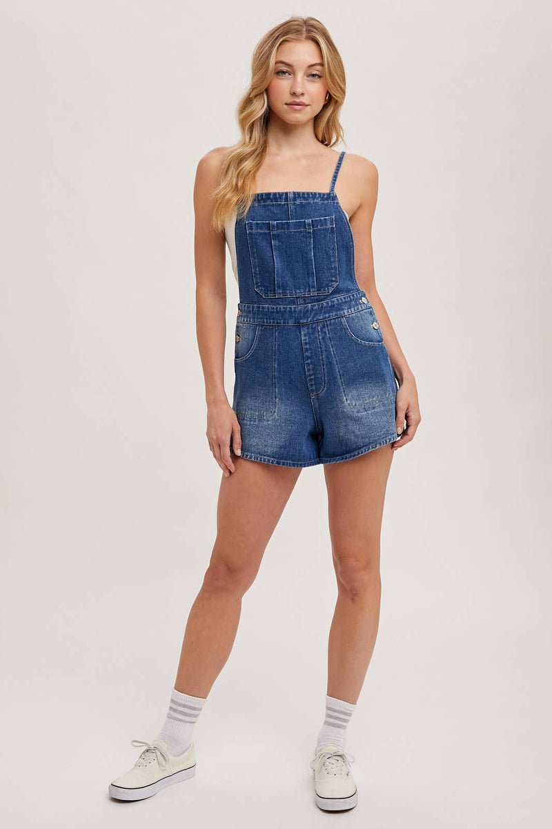 Bow Tie Denim Overall Shorts