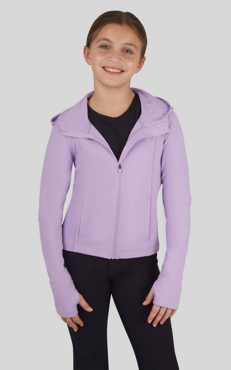 Girls Full Zip Active Jacket with Hood: Black