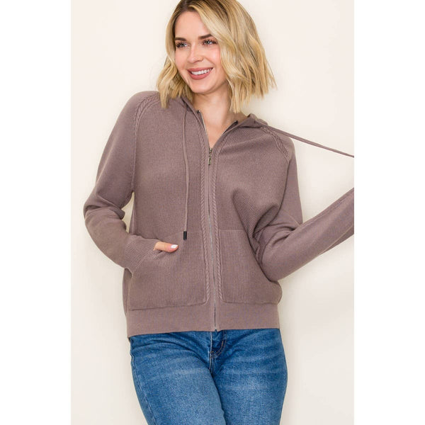 ZIP UP WAFFLE TEXTURED HOODIE JACKET