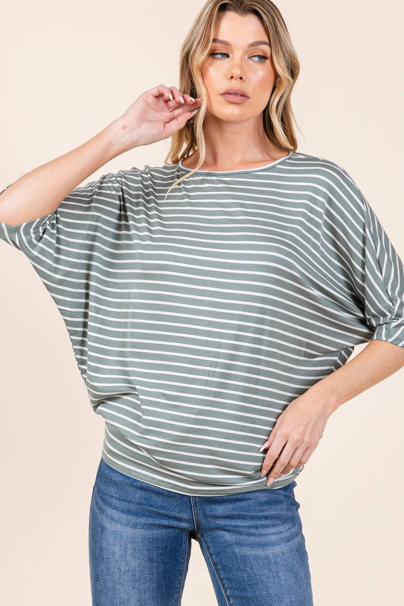 Striped Boat Neck Dolman Top Shirt
