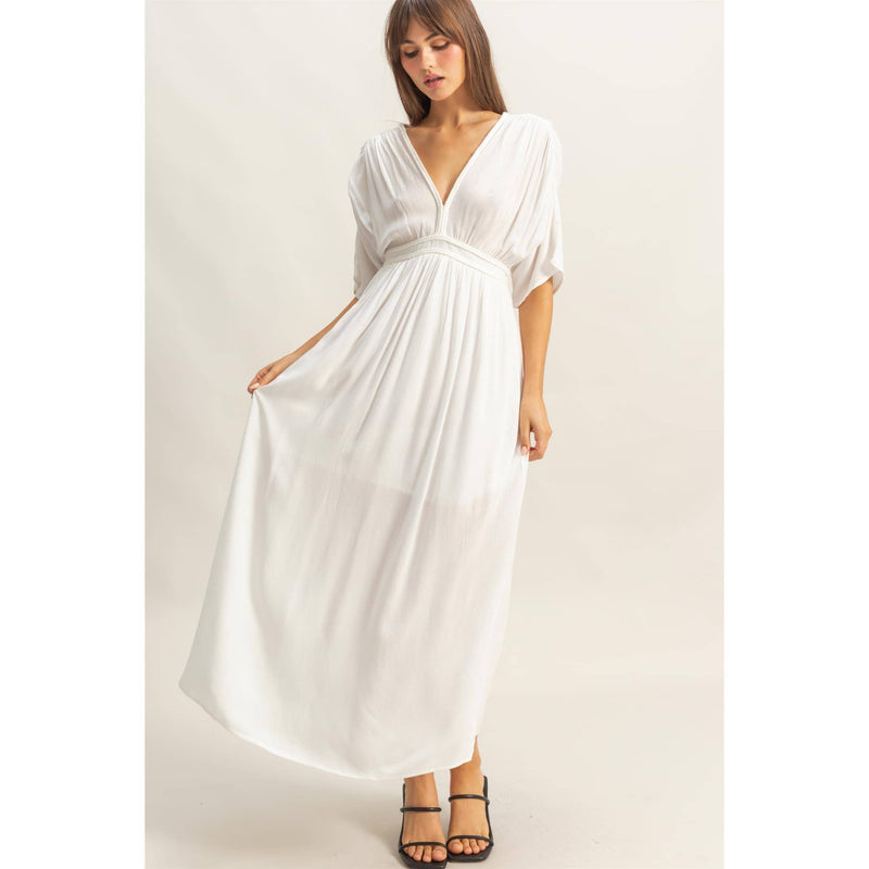 -Rayon Woven Plunging V-Neck Dress