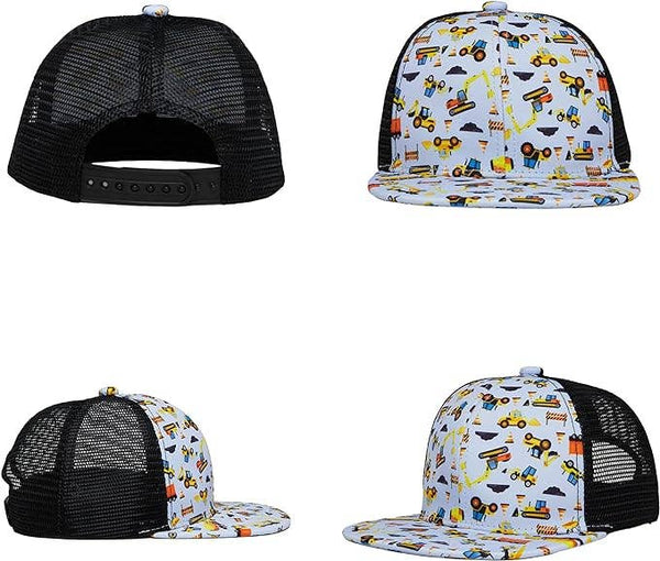 Flat Brim Trucker Hat - Construction Print