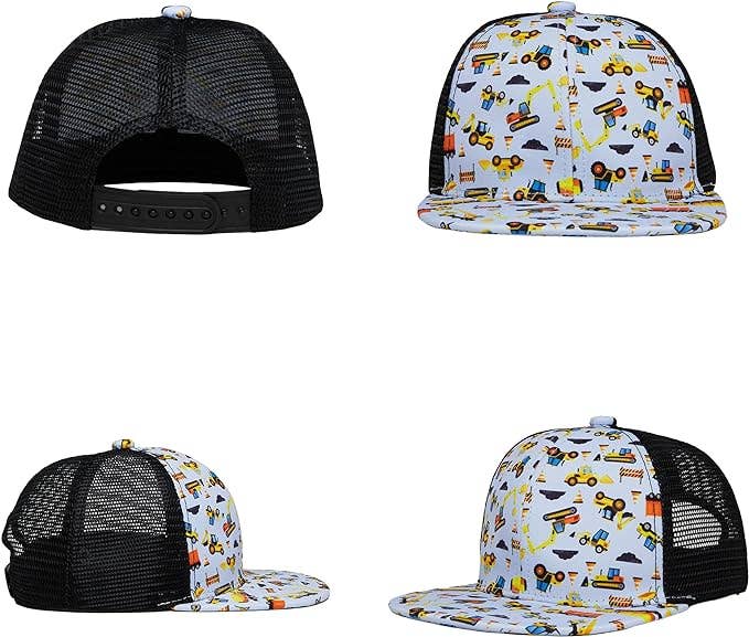 Flat Brim Trucker Hat - Construction Print