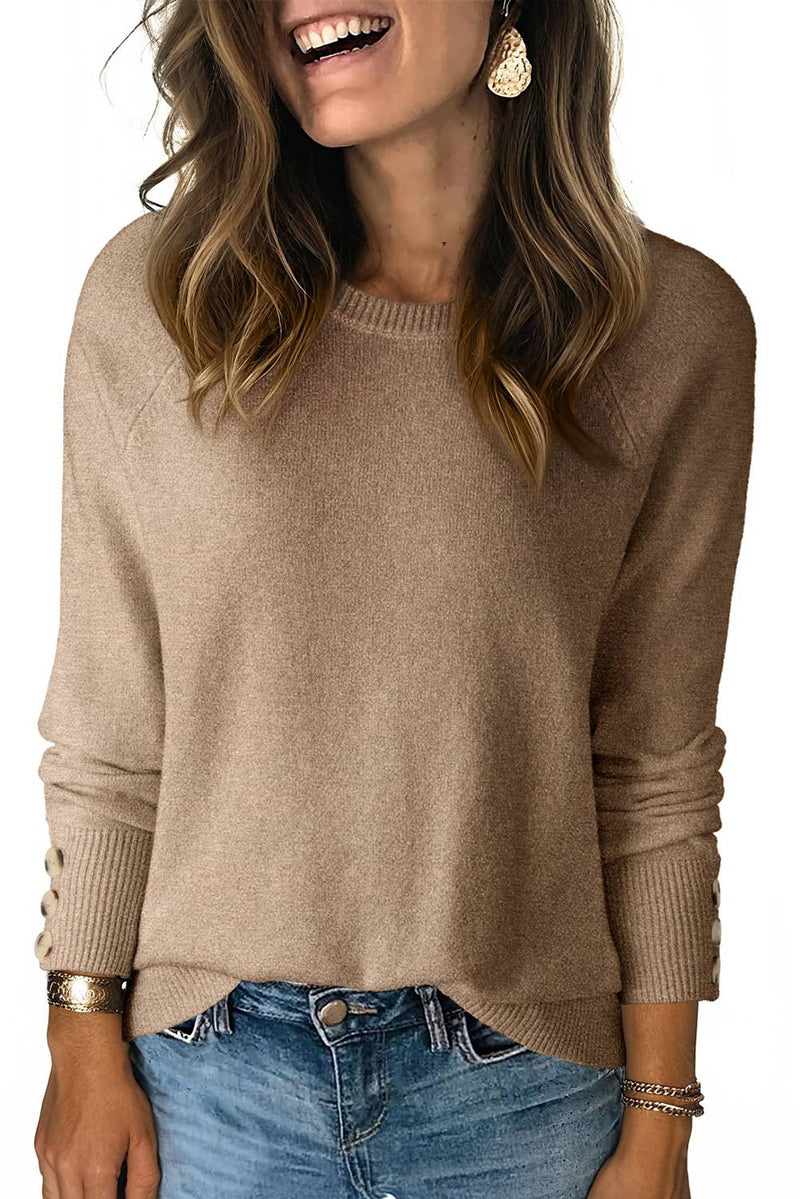 Buttoned Bishop Sleeve Crew Neck Sweater