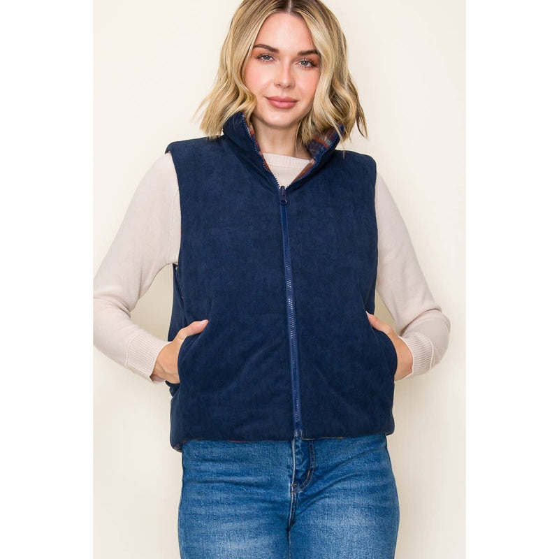 Reversible Plaid and Corduroy Vest