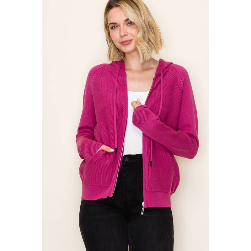 ZIP UP WAFFLE TEXTURED HOODIE JACKET