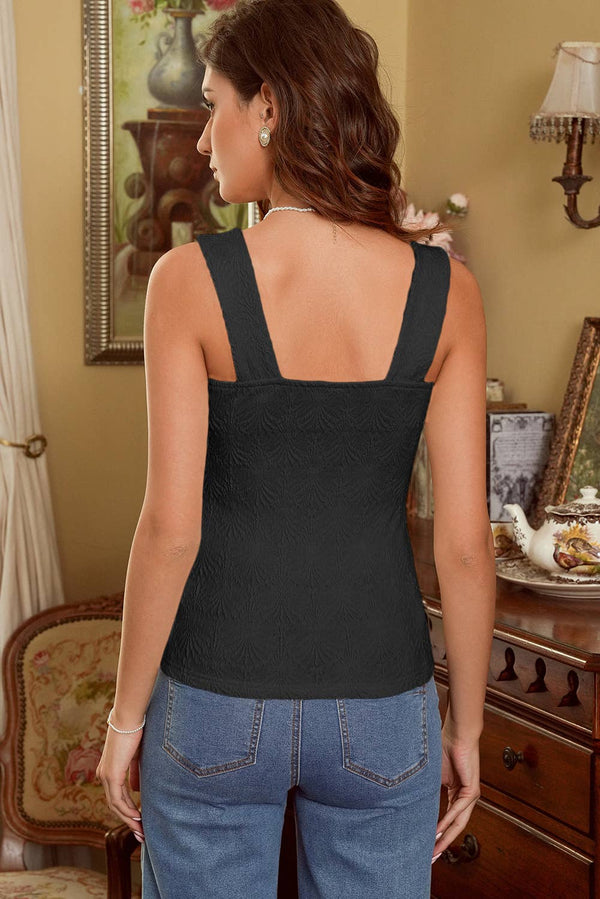 Floral Jacquard Square Neck Tank Top