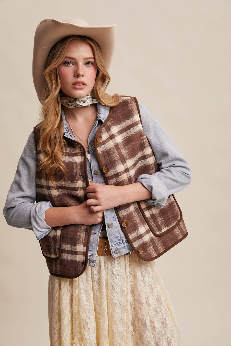 Riana eversible Plaid Sherpa Vest
