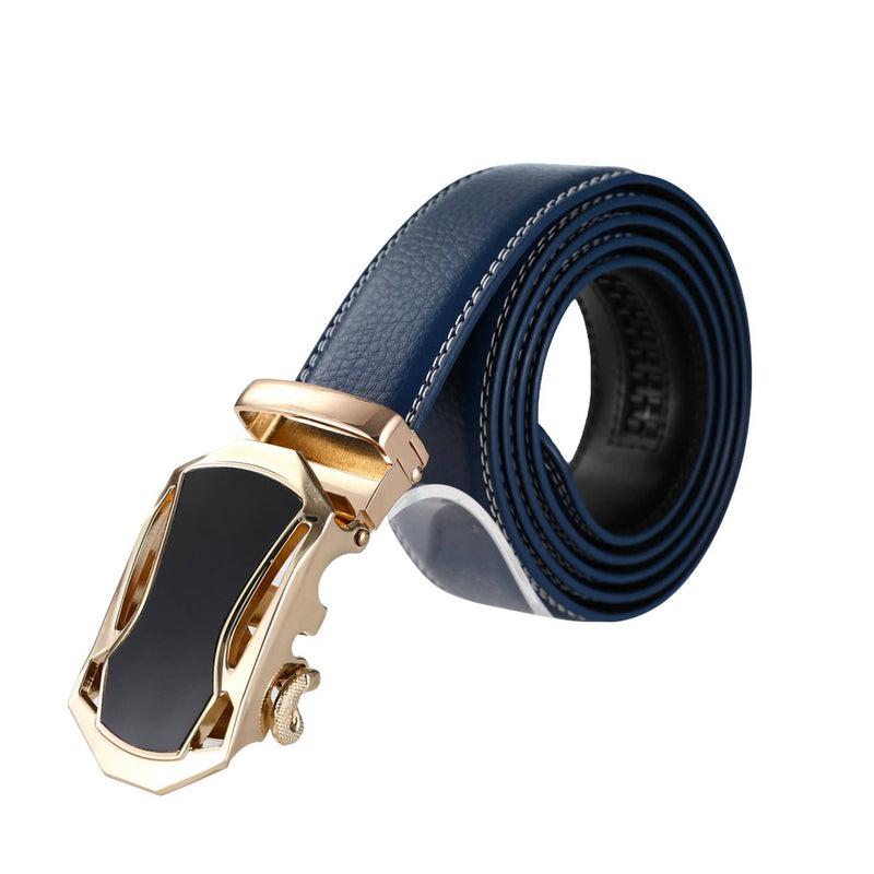 AutoMADtic leather belt: Black w/Black & Gold Style Buckle