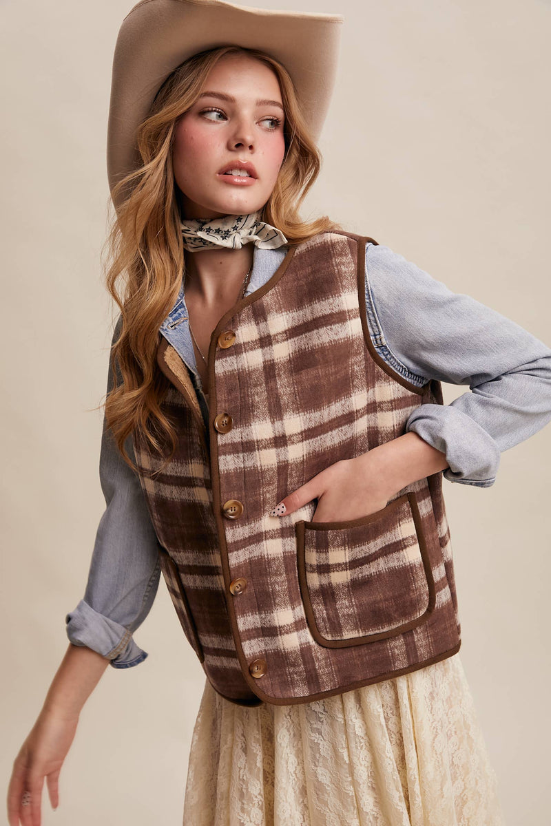 Riana eversible Plaid Sherpa Vest