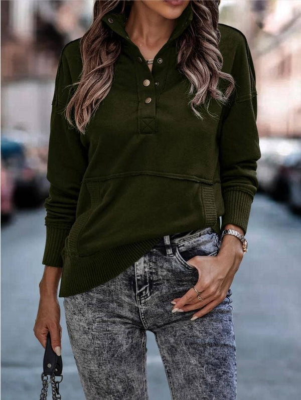 Exposed Seam Henley Snap Sweatshirt