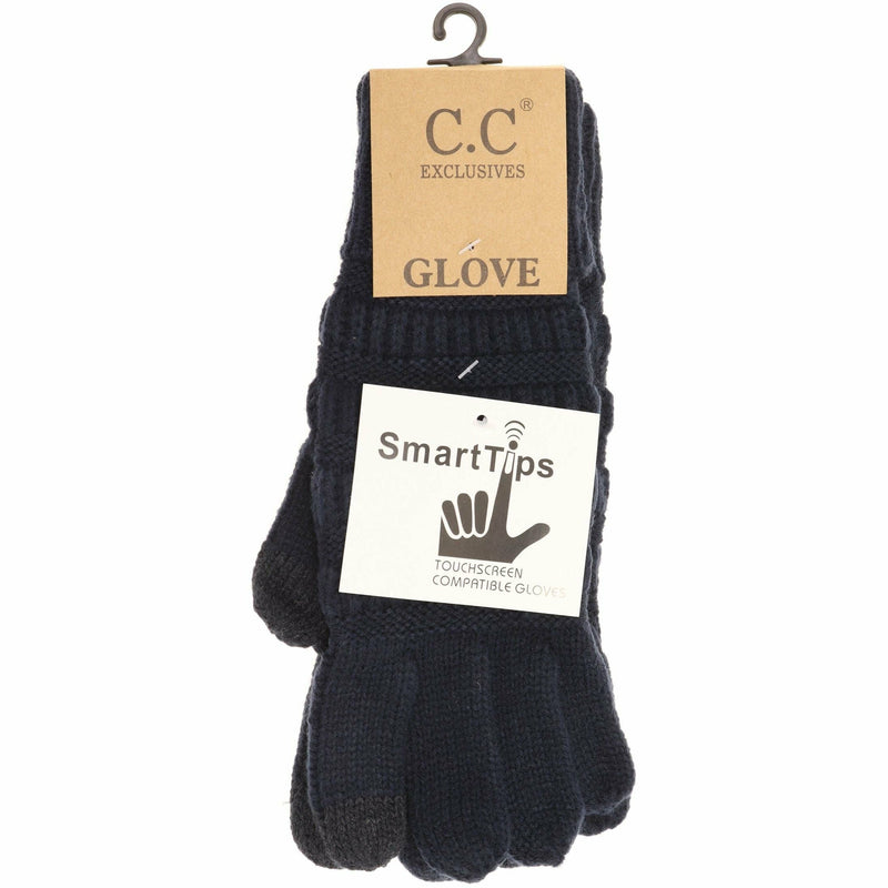 Solid Cable Knit CC Gloves-Black