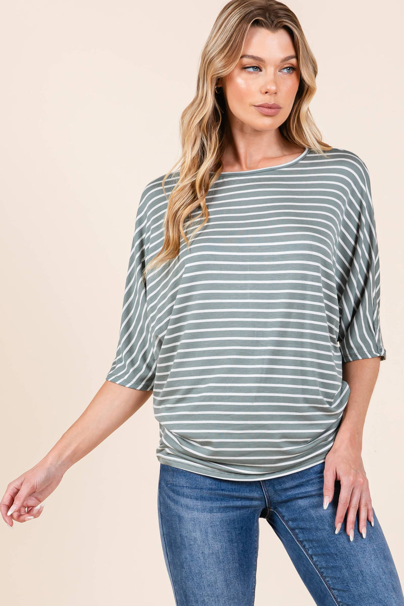 Striped Boat Neck Dolman Top Shirt